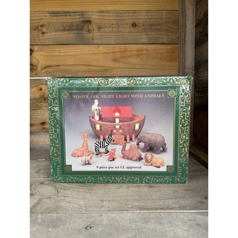 VNTG Caffco Ceramic‎ NINE Piece Noah's Ark Table Lamp Night Light With Animals